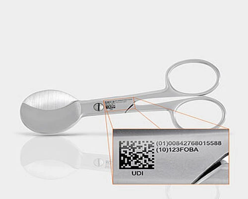 Laser marking permanent QR Code on surgery scissor Laser marking permanent QR Code on surgery scissor